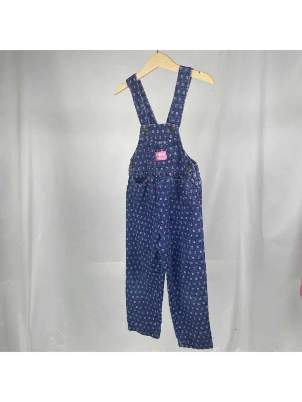 Vintage Oshkosh Girls Tulip Floral Embroidered Dark Wash Denim Overalls 4